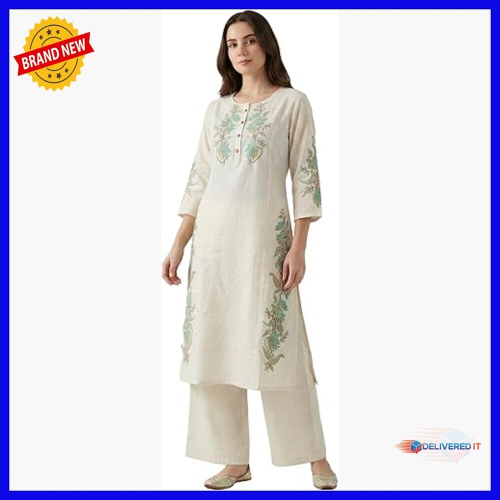 Large Cotton Kurta Pants Set 2-Piece Ethnic Formal Wear Embroidered